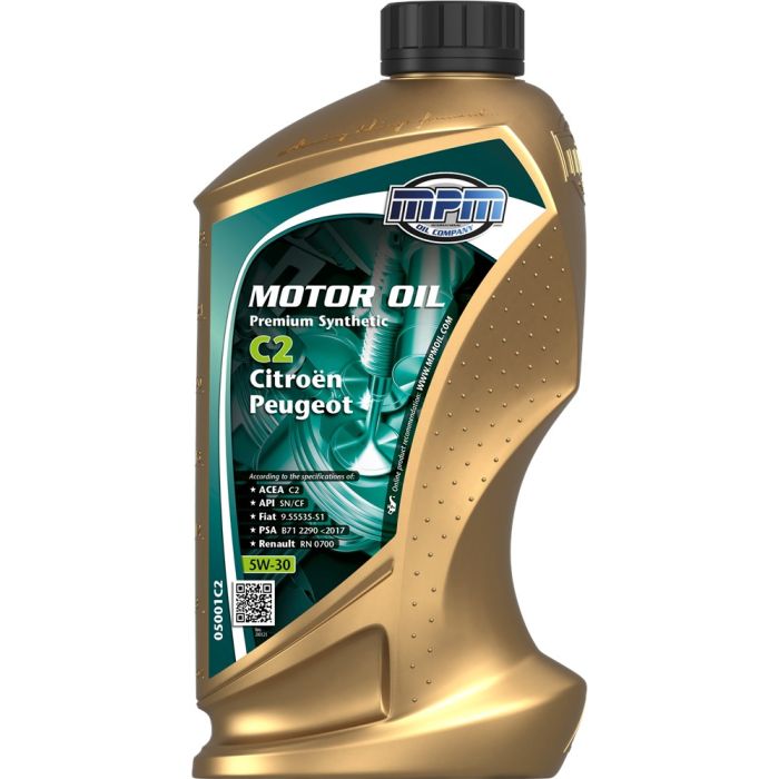 Huile moteur synthétique 5W30 Premium C2 Citroën / Peugeot (MID SAPS) 1l